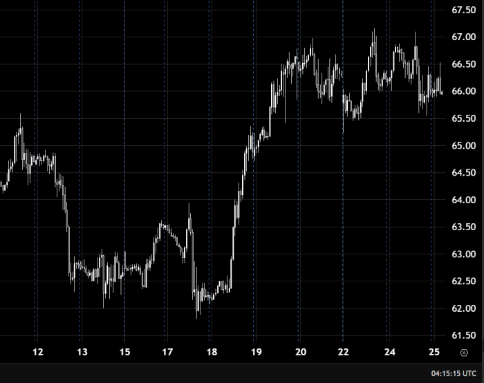 Oil Trades Bullishly Above 66.00