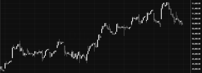 Dow Jones продолжает восходящий тренд выше 51000
